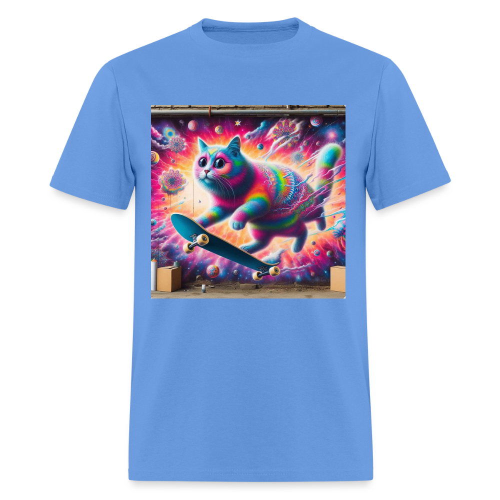Psychedelic Skateboard Cat - carolina blue