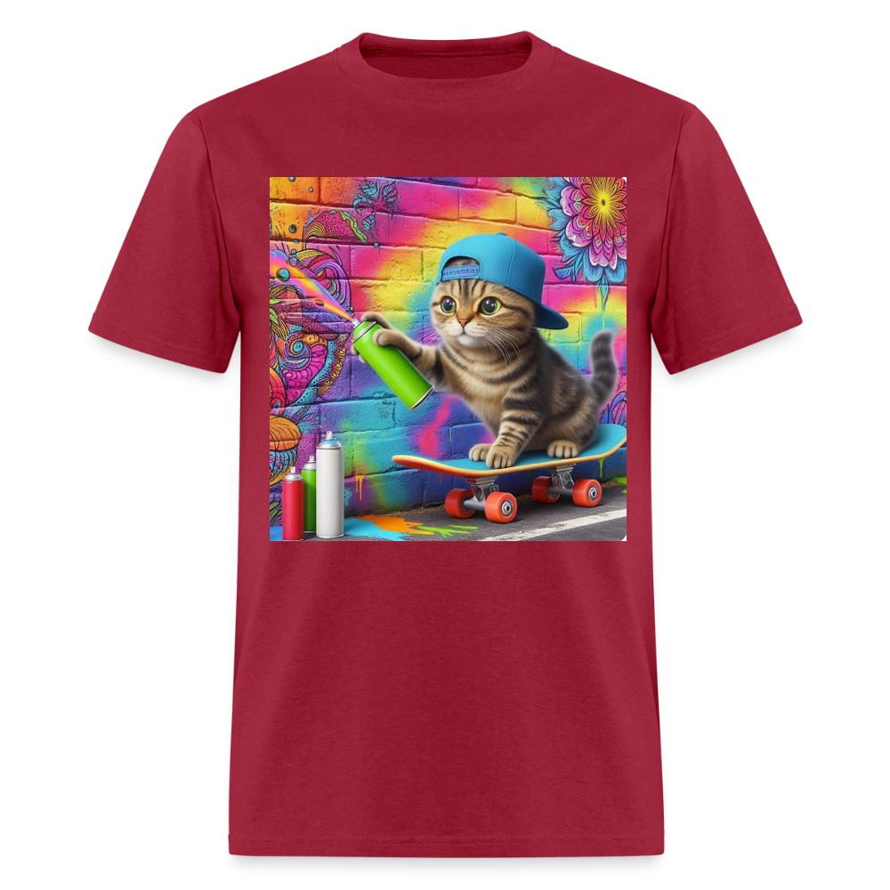 Skateboarding Graffiti Kitten - dark red