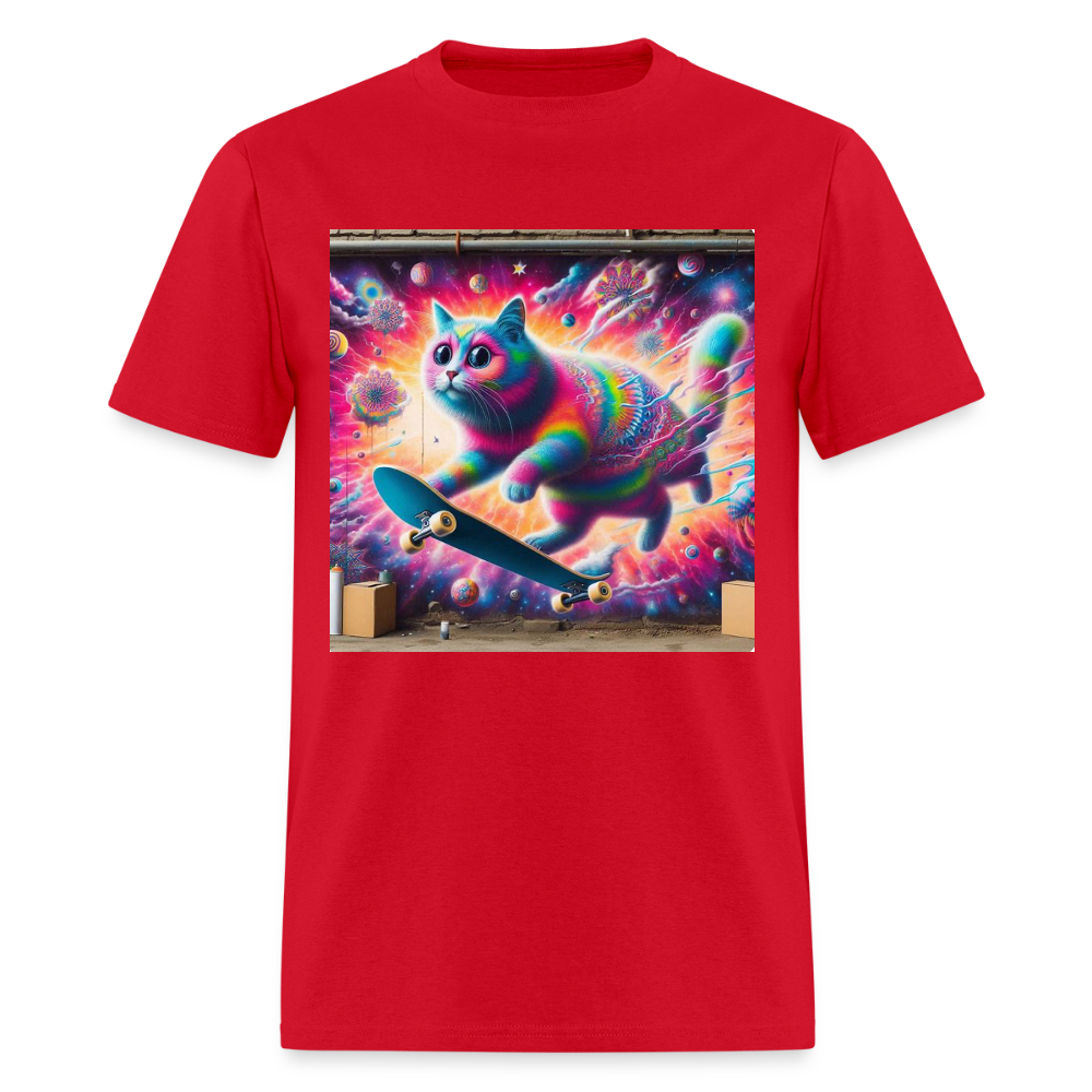 Psychedelic Skateboard Cat - red