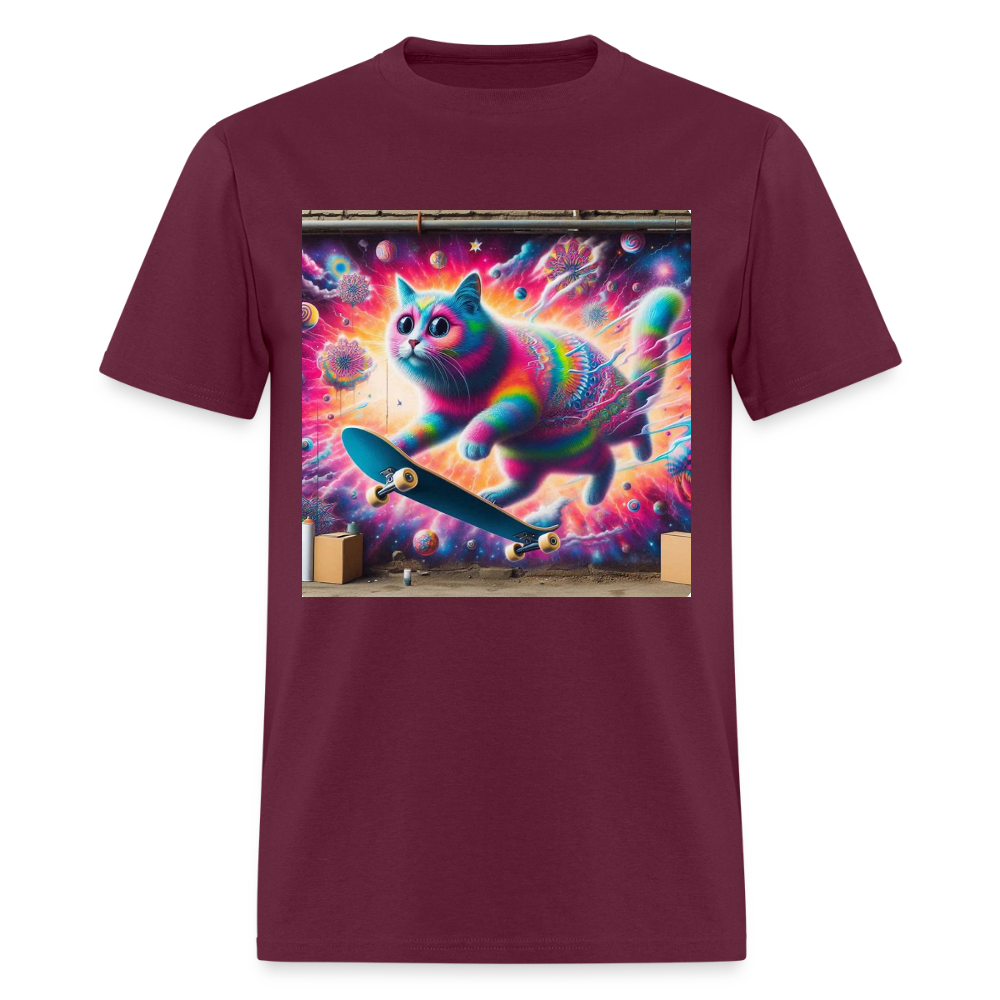 Psychedelic Skateboard Cat - burgundy