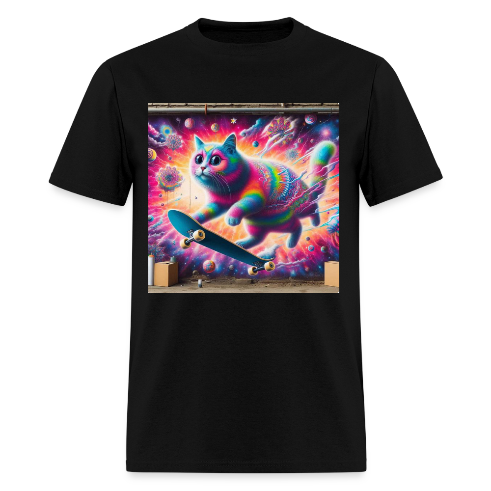 Psychedelic Skateboard Cat - black