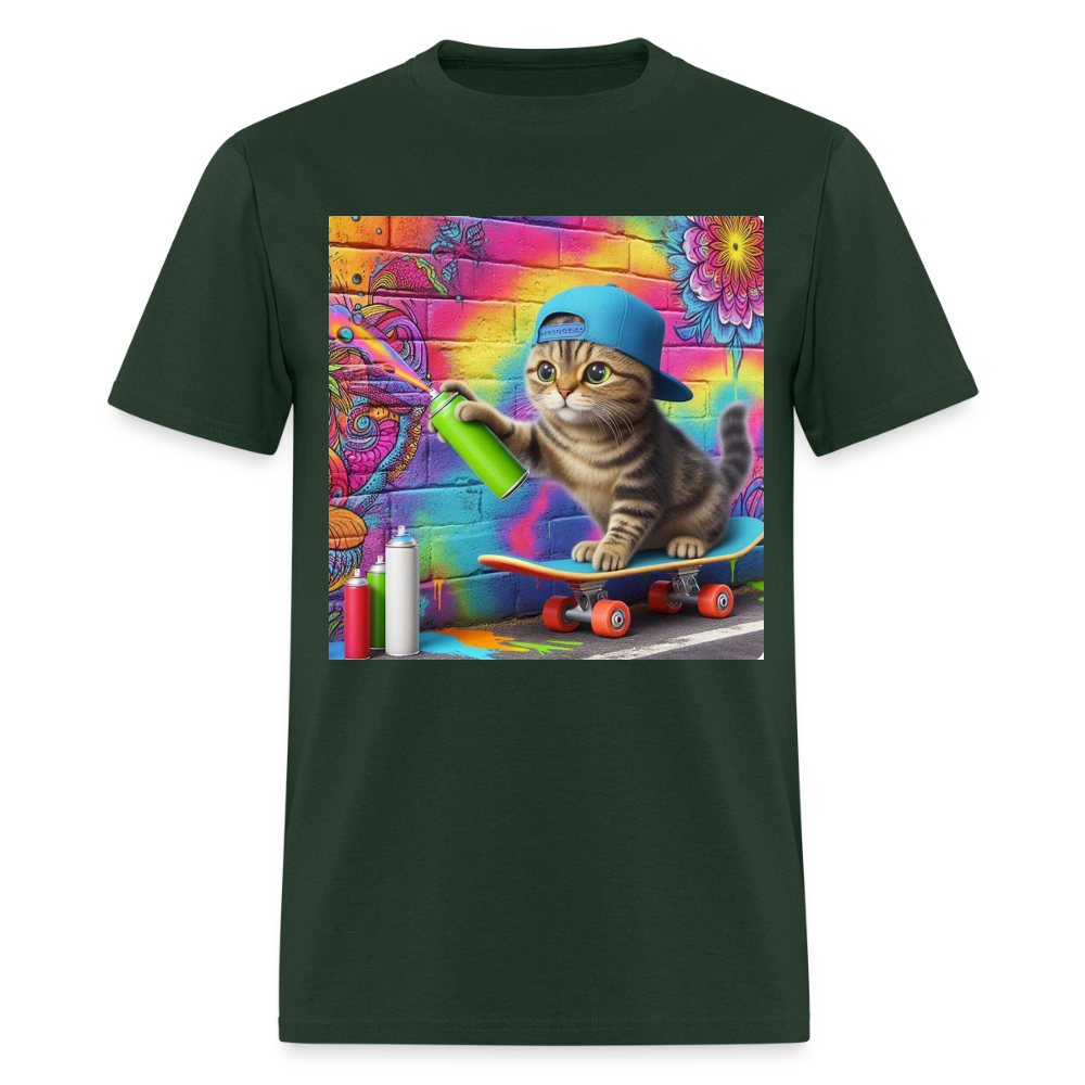 Skateboarding Graffiti Kitten - forest green