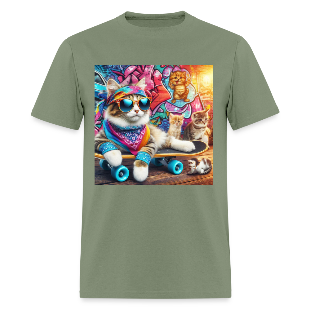 Cool Skateboarding Cat - military green