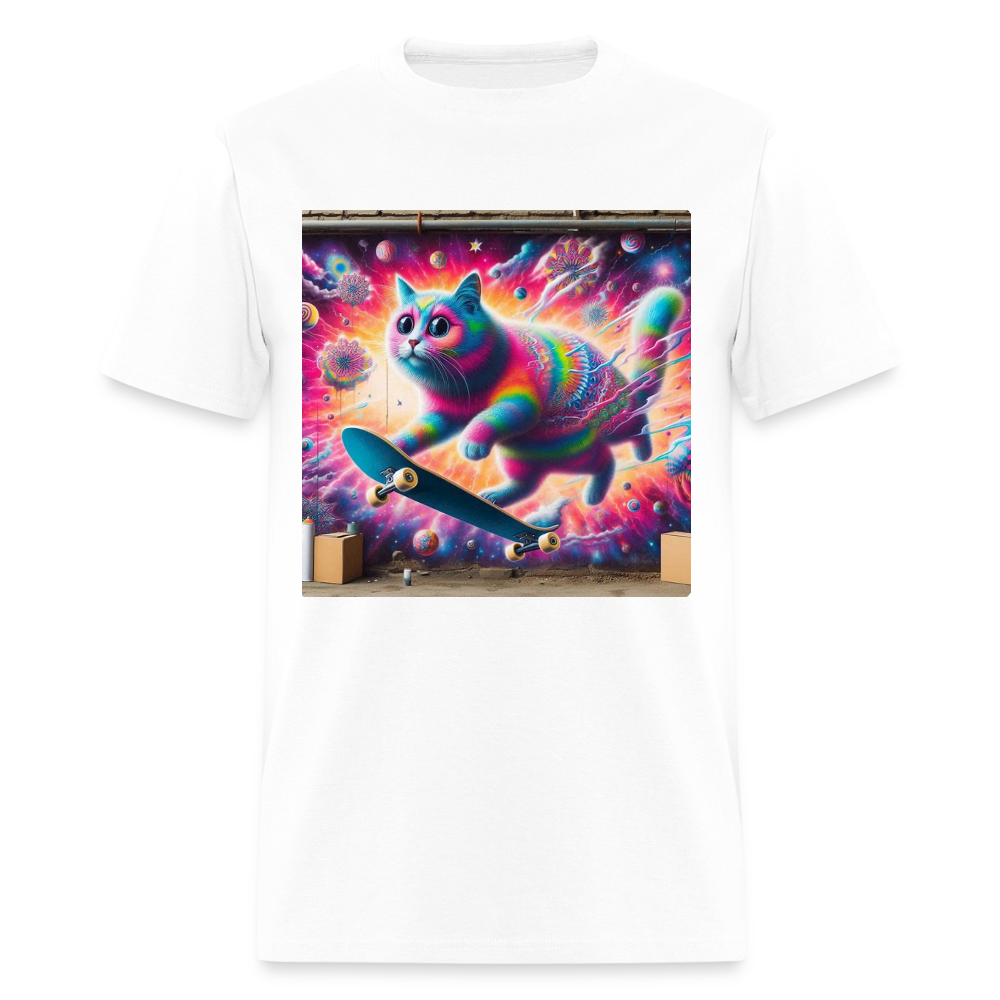 Psychedelic Skateboard Cat - white