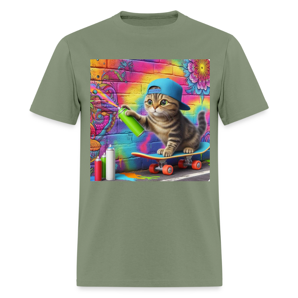 Skateboarding Graffiti Kitten - military green