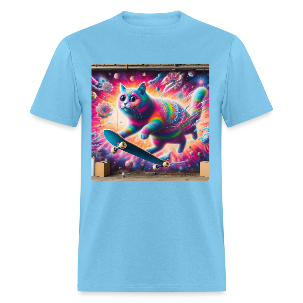 Psychedelic Skateboard Cat - aquatic blue