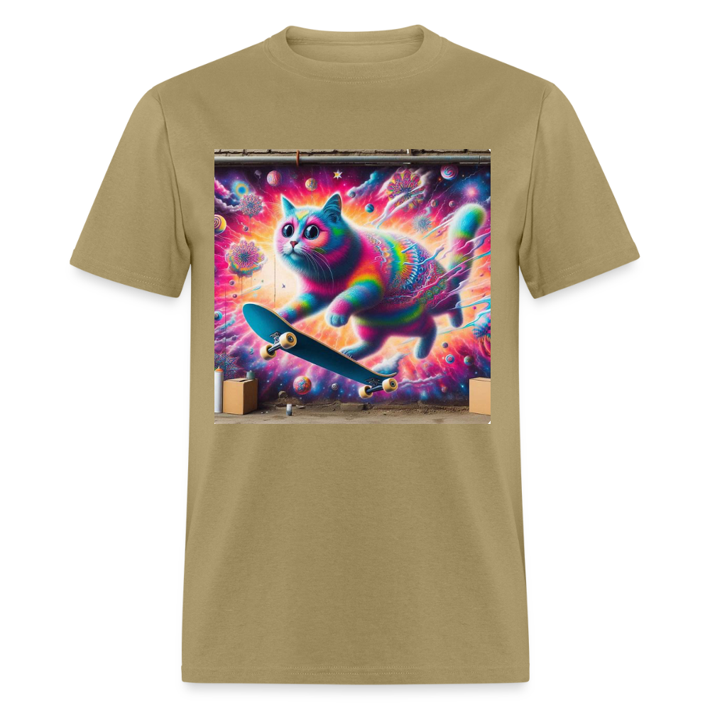 Psychedelic Skateboard Cat - khaki